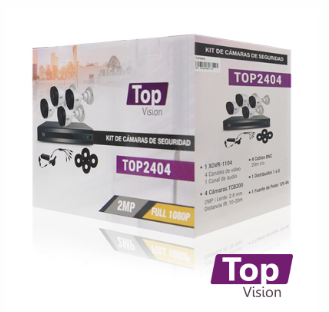 KIT 4X4 TOP2404 FULL 1080P INCLUYE: 1 DVR 4CH XDVR-1104 +1 DD 1TB +  4 CÁMARAS BULLET 1080P TCB200 
